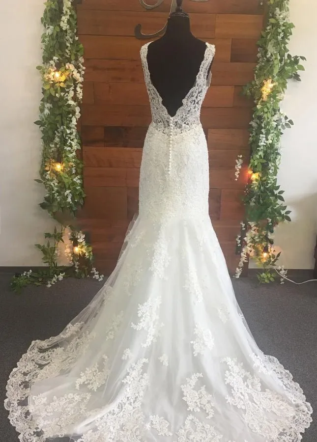 Beaded Lace Appliques V-Neck Sleeveless Mermaid Wedding Dresses sold by KissProm product image thumbnail 2