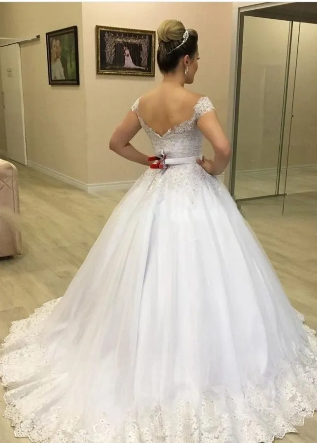 Luxurious Beading Appliques Off-the-Shoulder Tulle Wedding Dress sold by KissProm product image thumbnail 2