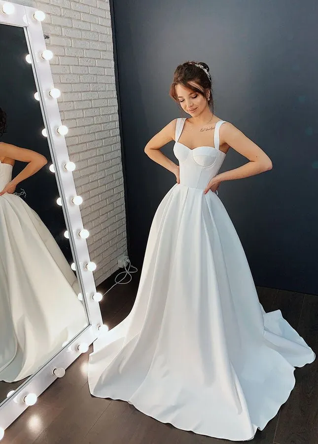A-line Off-the-Shoulder Sleeveless Satin Simple Bride Wedding Dress sold by KissProm