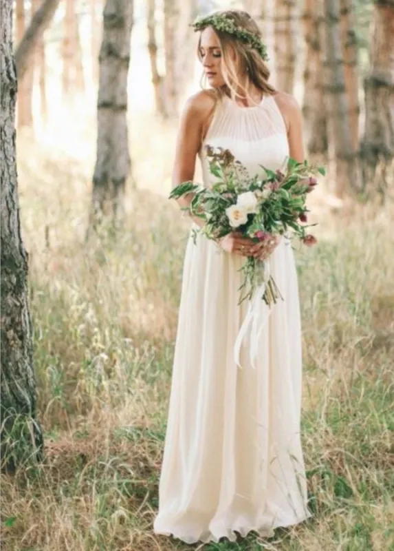 Elegant Bohemian Sleeveless Long A Line Chiffon Wedding Dresses made by KissProm