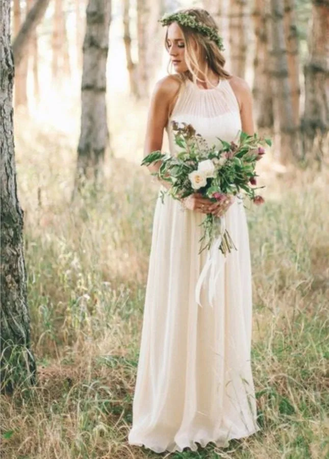 Elegant Bohemian Sleeveless Long A Line Chiffon Wedding Dresses sold by KissProm