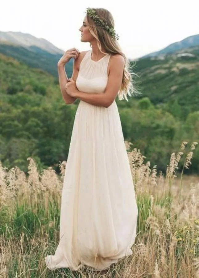 Elegant Bohemian Sleeveless Long A Line Chiffon Wedding Dresses sold by KissProm product image thumbnail 2