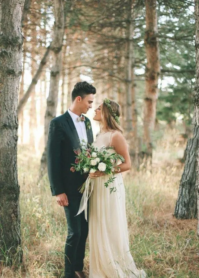 Elegant Bohemian Sleeveless Long A Line Chiffon Wedding Dresses sold by KissProm product image thumbnail 3