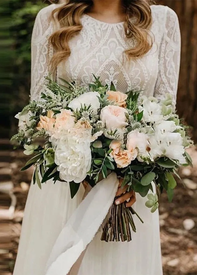 Beach Gorgeous Lace A-Line Appliqued Open Back Wedding Dress With Long Sleeves sold by KissProm