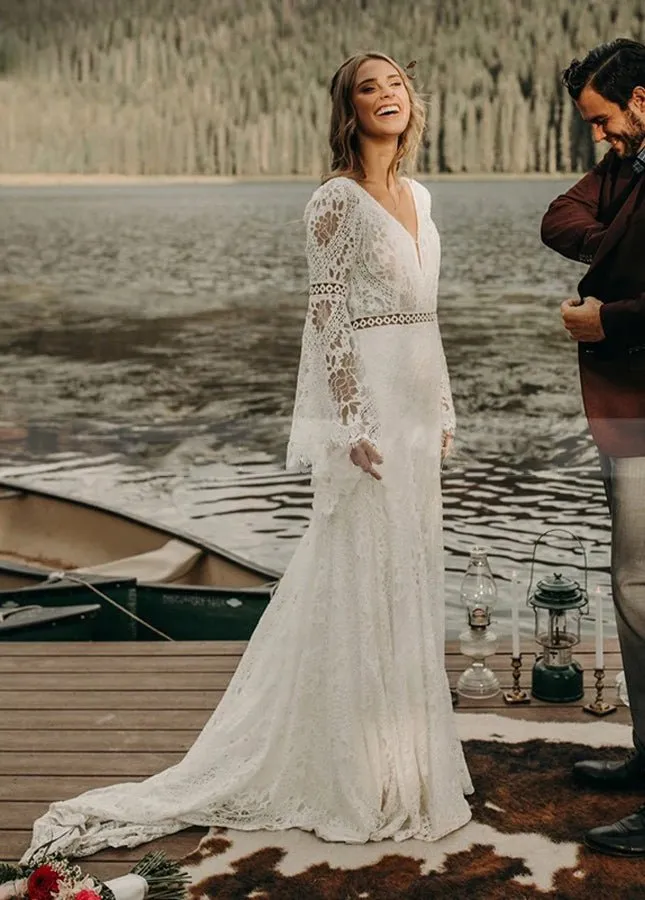 Classical Fairy Long sleeve Lace Mermaid Backless Chic Bridal Gowns sold by KissProm product image thumbnail 3