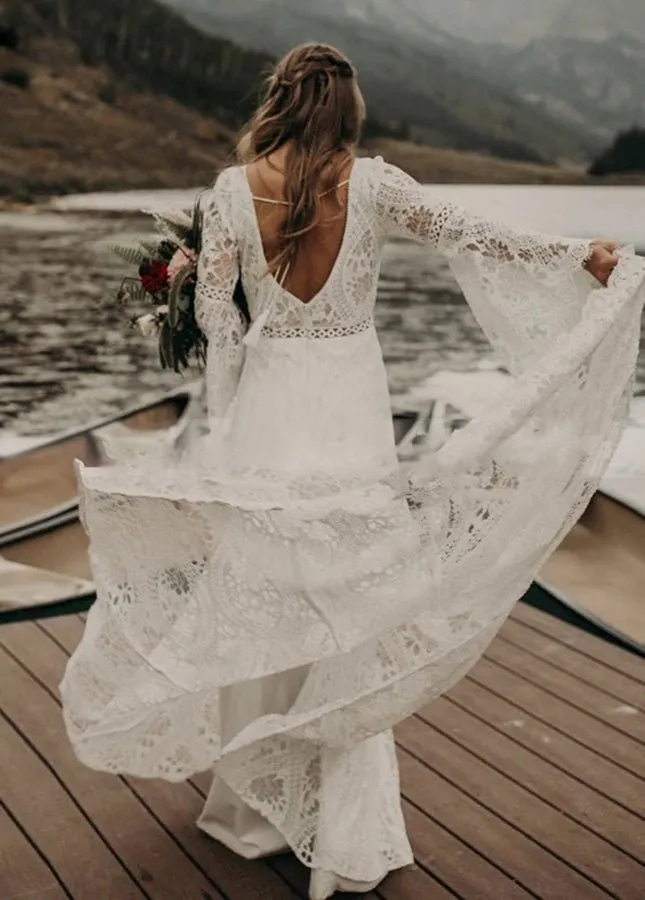 Classical Fairy Long sleeve Lace Mermaid Backless Chic Bridal Gowns sold by KissProm product image thumbnail 4