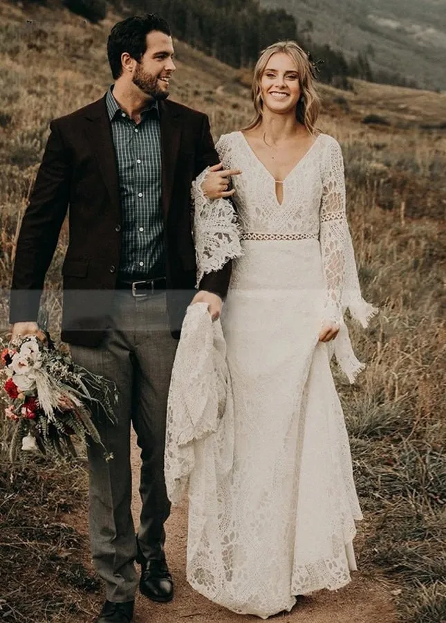 Classical Fairy Long sleeve Lace Mermaid Backless Chic Bridal Gowns sold by KissProm