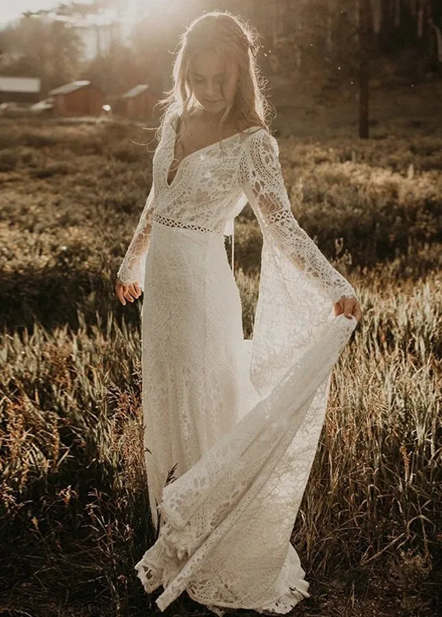 Classical Fairy Long sleeve Lace Mermaid Backless Chic Bridal Gowns sold by KissProm product image thumbnail 5