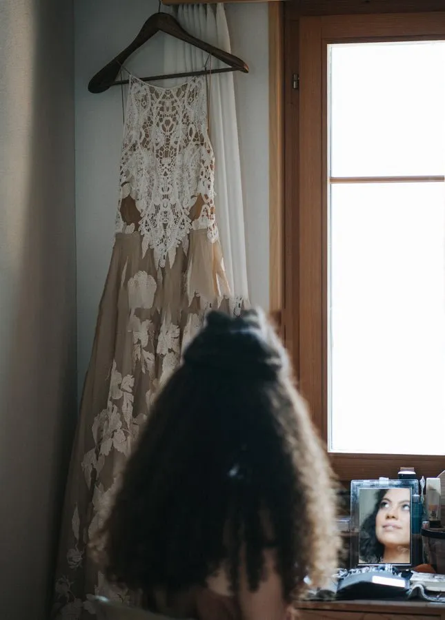 Bohemian A-Line Backless Spaghetti Straps Sleeveless Lace Emboridery Wedding Dresses sold by KissProm product image thumbnail 4