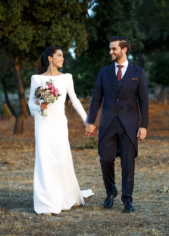 A-line Long Sleeved Satin Wedding Dresses with Cowl Back sold by KissProm product image thumbnail 2