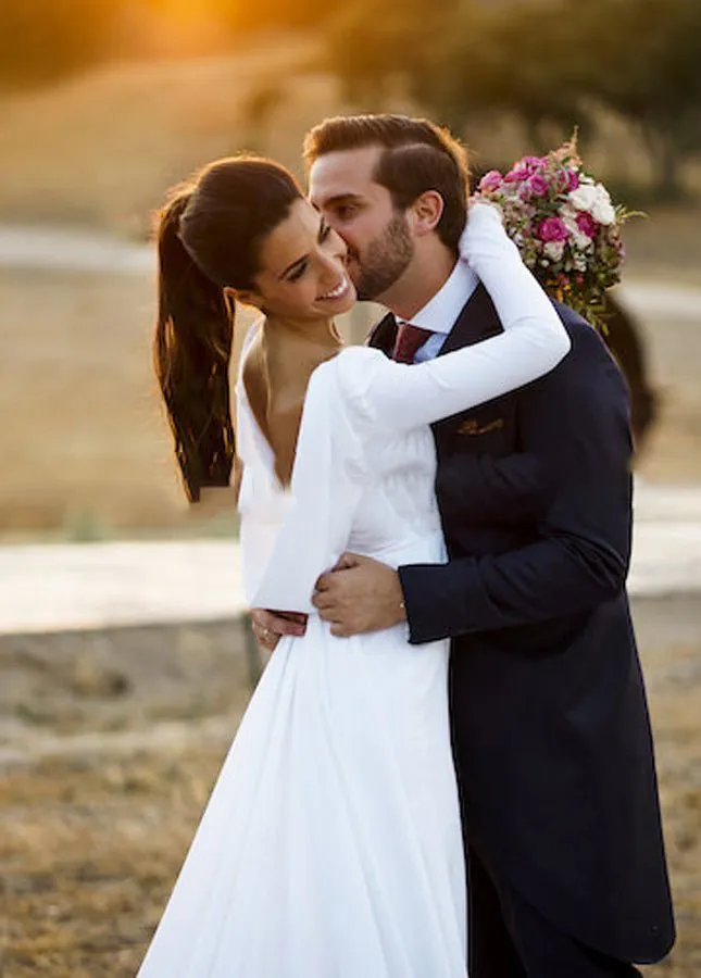 A-line Long Sleeved Satin Wedding Dresses with Cowl Back sold by KissProm product image thumbnail 3