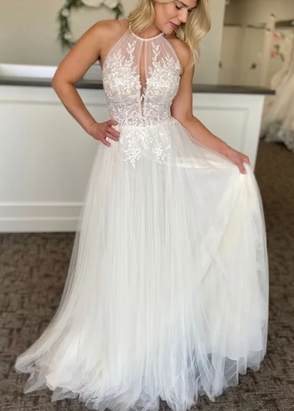 A-line Lace Tulle Wedding Dress Boho Style Online made by KissProm