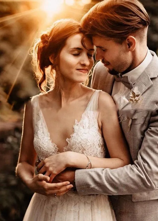 A Line V Neck Bohemian Wedding Dresses sold by KissProm product image thumbnail 3