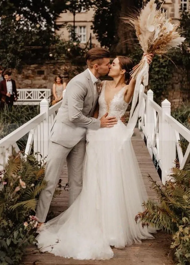 A Line V Neck Bohemian Wedding Dresses sold by KissProm product image thumbnail 4