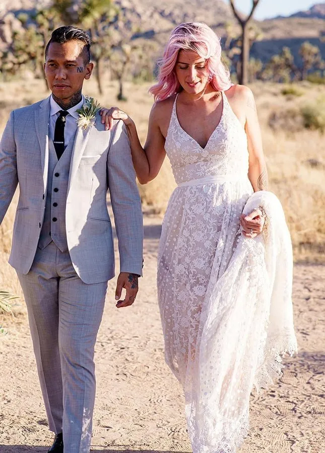 A Line Lace Wedding Dresses Nude Lining sold by KissProm