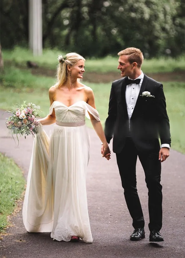 A Line Simple Chiffon Wedding Dresses Pleated Boho Bridal Dress sold by KissProm product image thumbnail 2