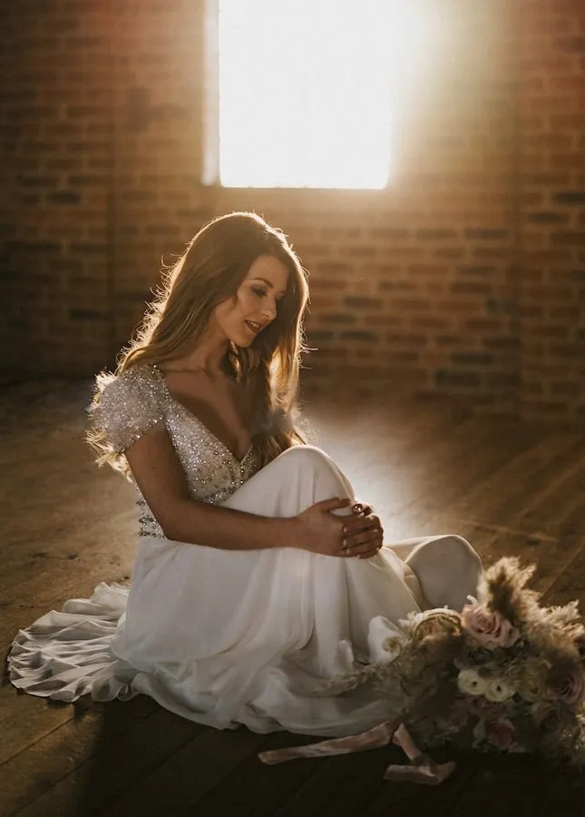 A Line Short Sleeves V Neck Wedding Dresses sold by KissProm product image thumbnail 5