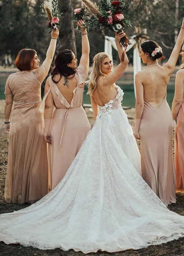 A Line Lace White Spaghetti Straps Wedding Dresses sold by KissProm product image thumbnail 4