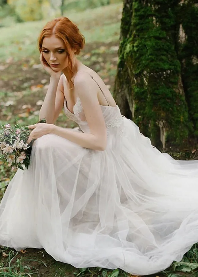 A Line Bohemian Tulle Lace Wedding Dresses Bridal Gowns Beach sold by KissProm product image thumbnail 4