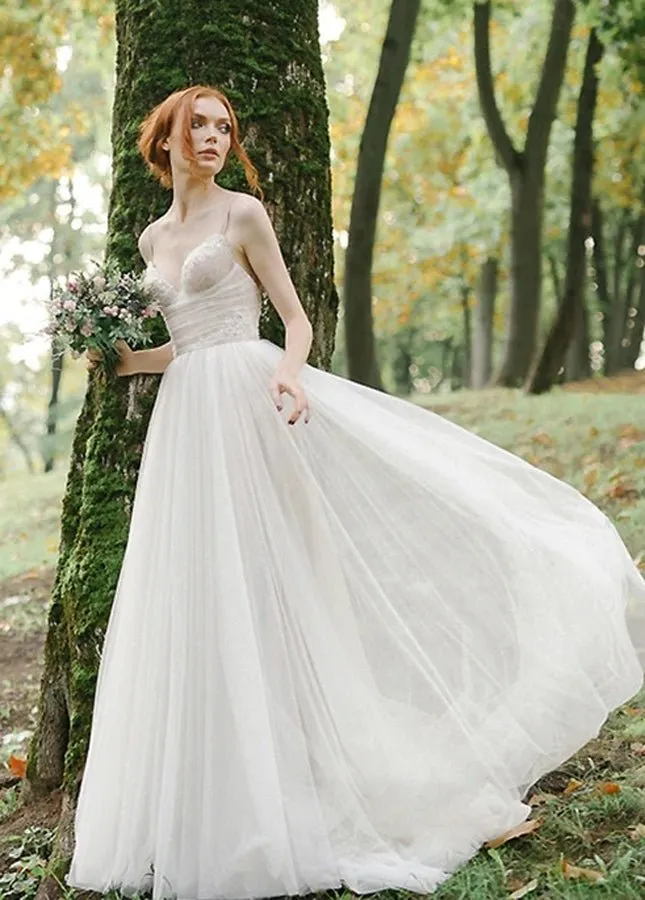 A Line Bohemian Tulle Lace Wedding Dresses Bridal Gowns Beach sold by KissProm