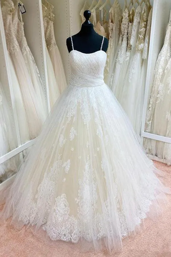 Ball Gown Tulle Lace Spaghetti Straps Appliqued Wedding Dresses sold by KissProm