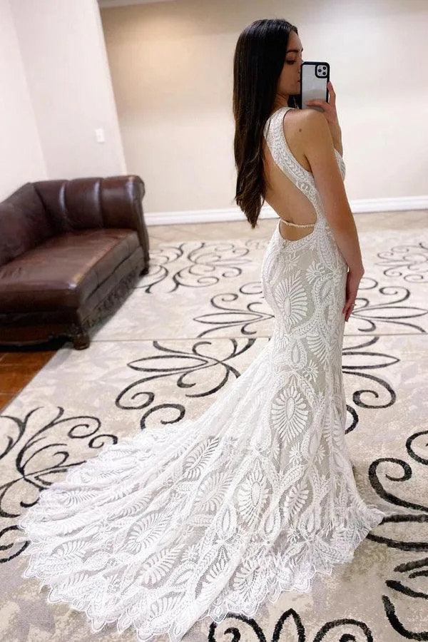 Mermaid Lace Wedding Dress open Back Bridal Dress With Court Train sold by KissProm product image thumbnail 2
