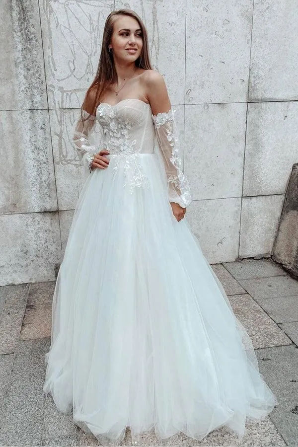 Sleeves Sweetheart A-line Lace Detachable Sleeves Lace Wedding Dress sold by KissProm product image thumbnail 2