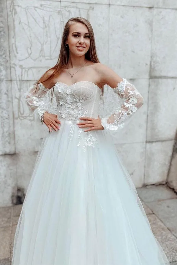 Sleeves Sweetheart A-line Lace Detachable Sleeves Lace Wedding Dress sold by KissProm product image thumbnail 3