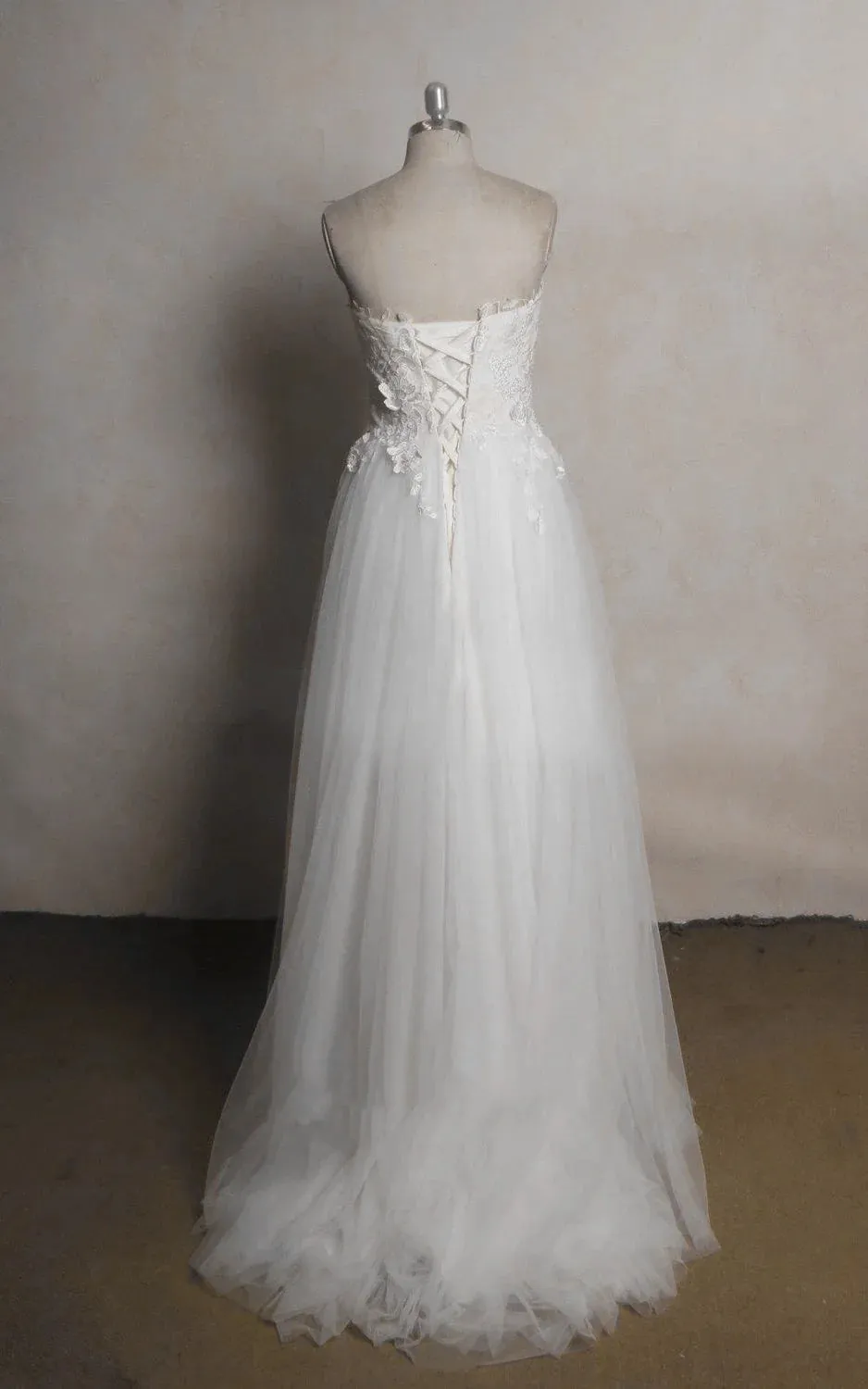 Sweetheart Tulle Lace Satin Wedding Dress With Beading sold by KissProm product image thumbnail 2