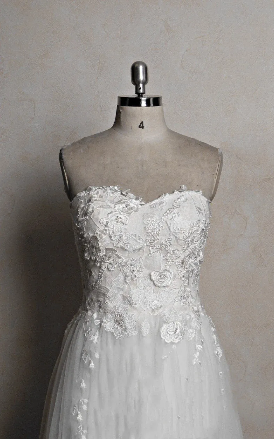 Sweetheart Tulle Lace Satin Wedding Dress With Beading sold by KissProm product image thumbnail 3
