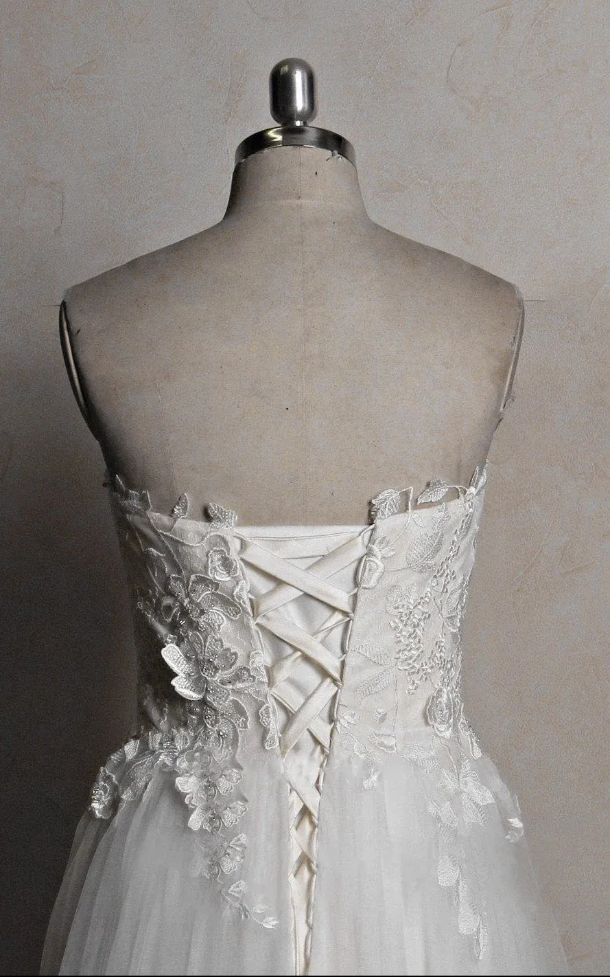 Sweetheart Tulle Lace Satin Wedding Dress With Beading sold by KissProm product image thumbnail 4