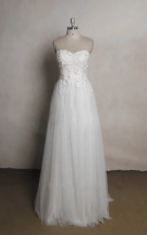 Sweetheart Tulle Lace Satin Wedding Dress With Beading made by KissProm