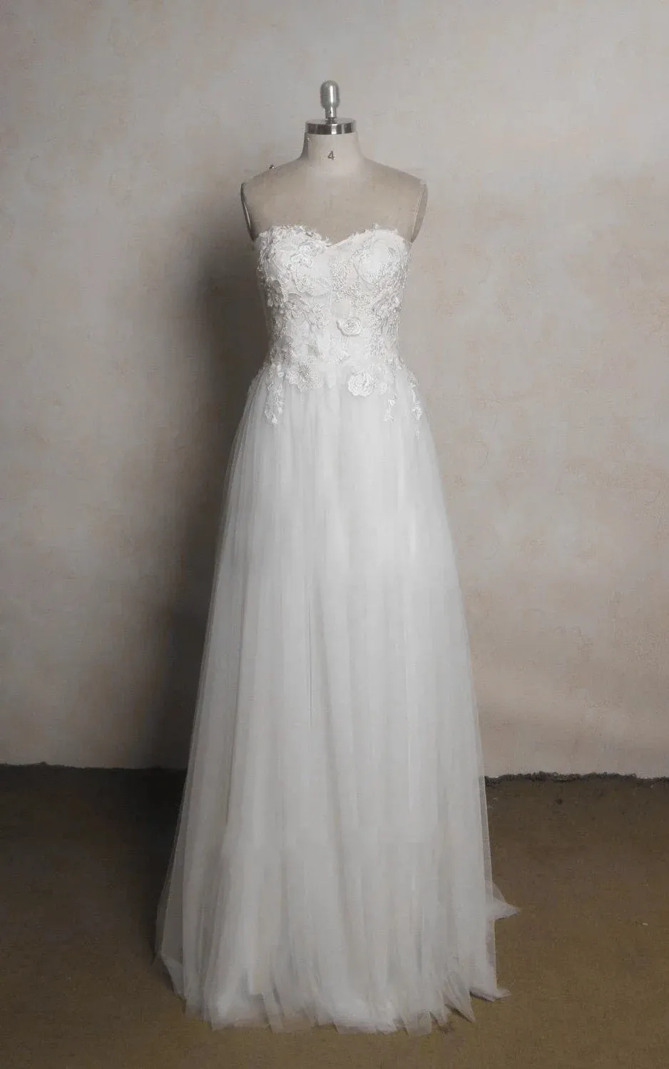 Sweetheart Tulle Lace Satin Wedding Dress With Beading sold by KissProm