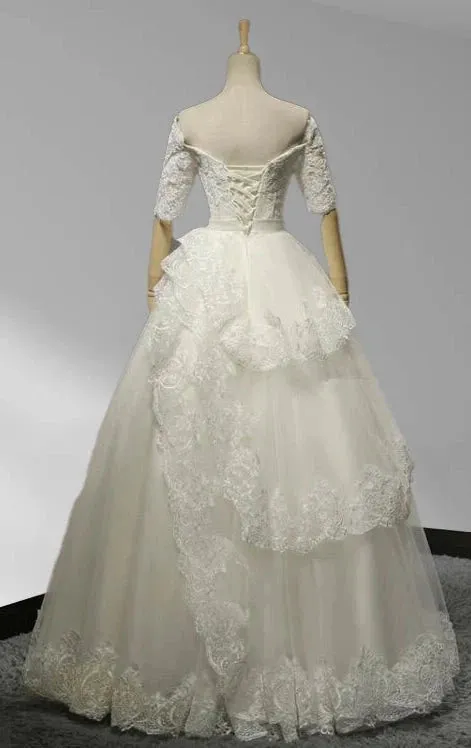 Square Neck Tiers A-line Floor-length Wedding Dress With Appliques sold by KissProm product image thumbnail 2