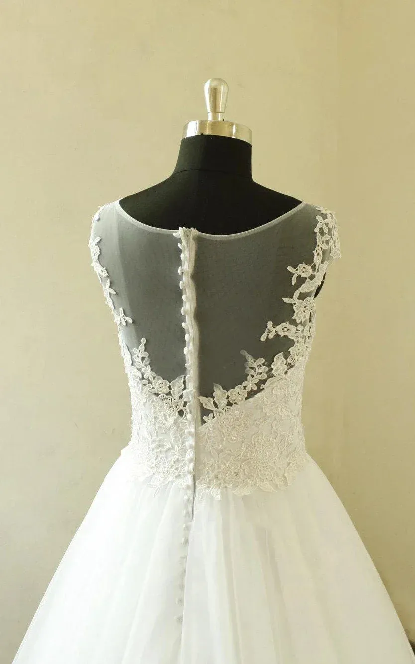Cap Sleeve A-Line Lace Appliques Beading Zipper Tulle Wedding Dress sold by KissProm product image thumbnail 3
