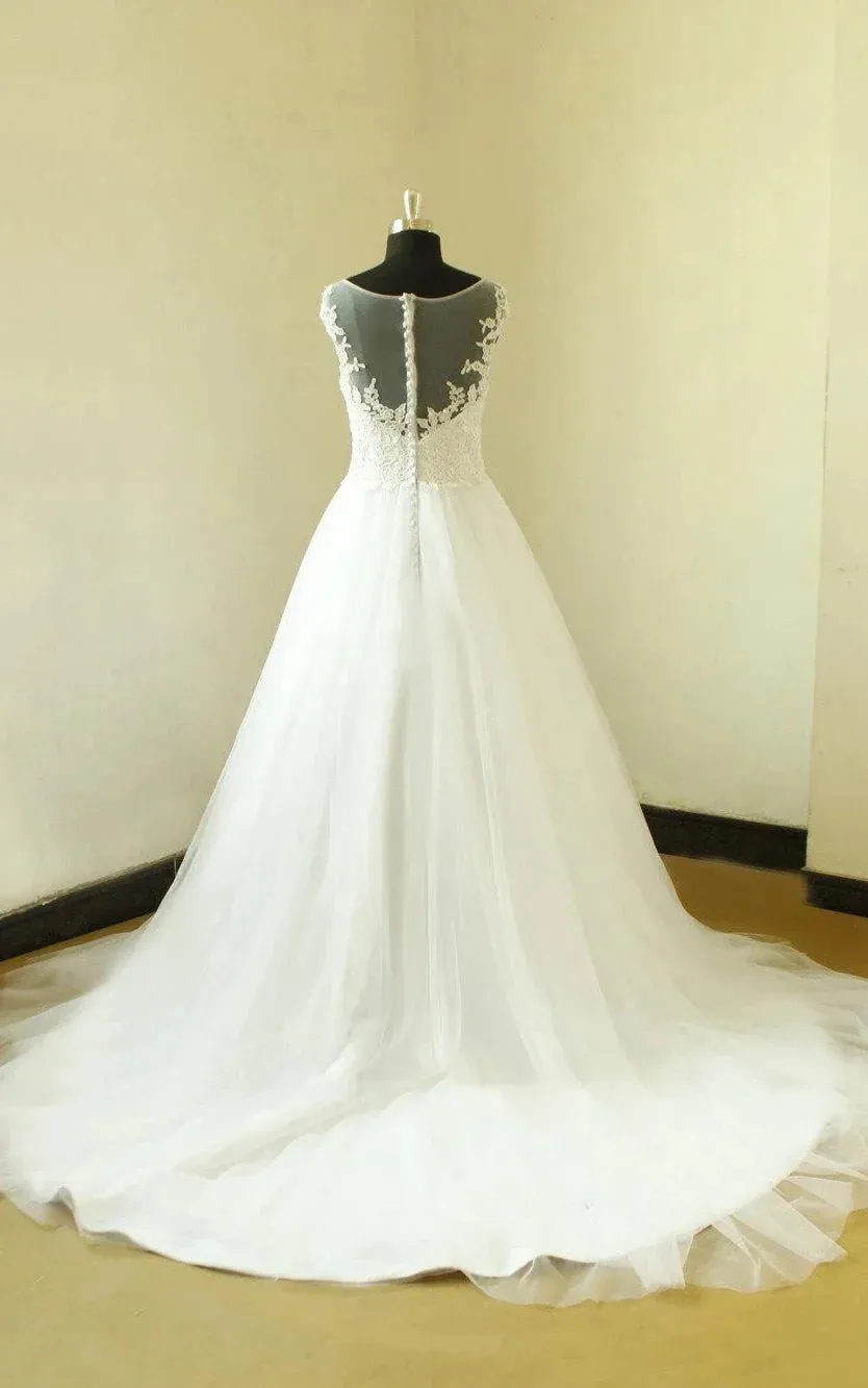 Cap Sleeve A-Line Lace Appliques Beading Zipper Tulle Wedding Dress sold by KissProm product image thumbnail 2