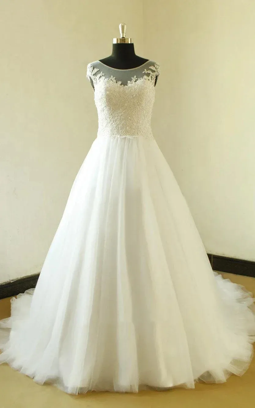 Cap Sleeve A-Line Lace Appliques Beading Zipper Tulle Wedding Dress sold by KissProm