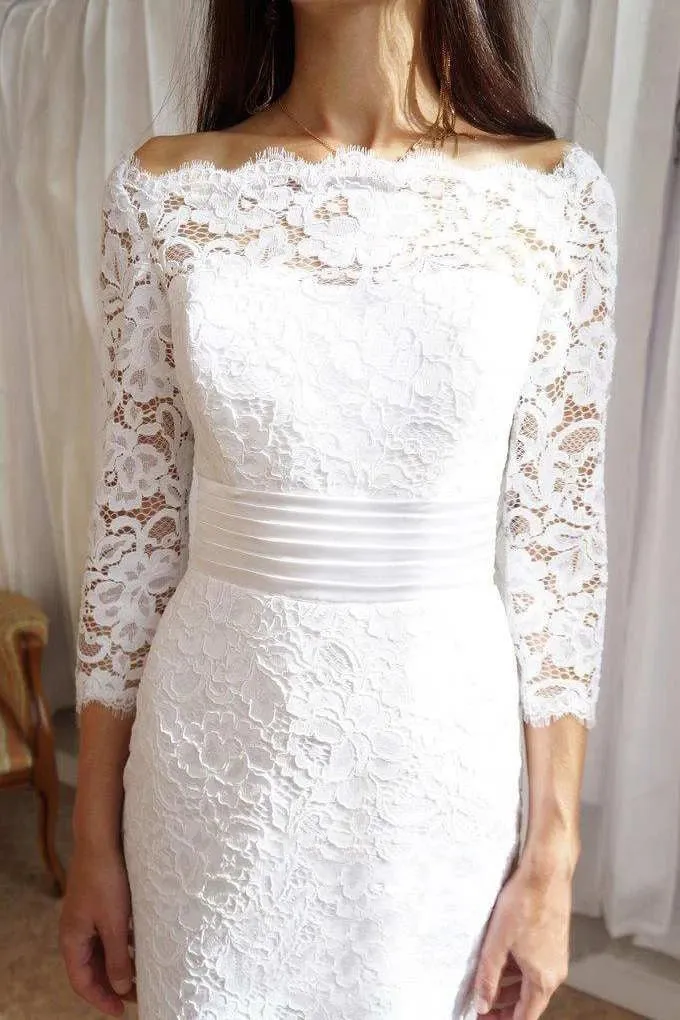 Mermaid Trumpet Long Sleeve Satin Lace Wedding Dress sold by KissProm product image thumbnail 2