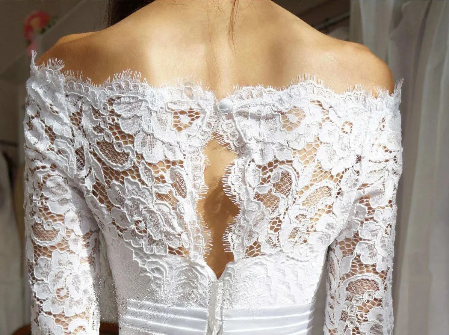 Mermaid Trumpet Long Sleeve Satin Lace Wedding Dress sold by KissProm product image thumbnail 3