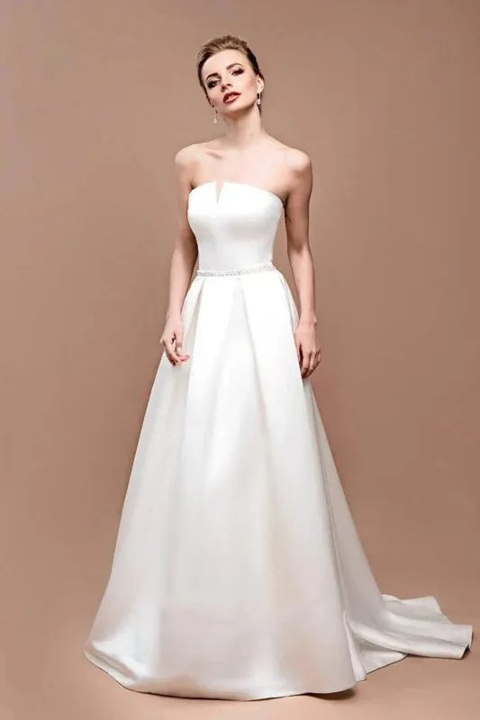 Jewel Strapless Satin Lace Lace-Up Corset Back Wedding Dress made by KissProm