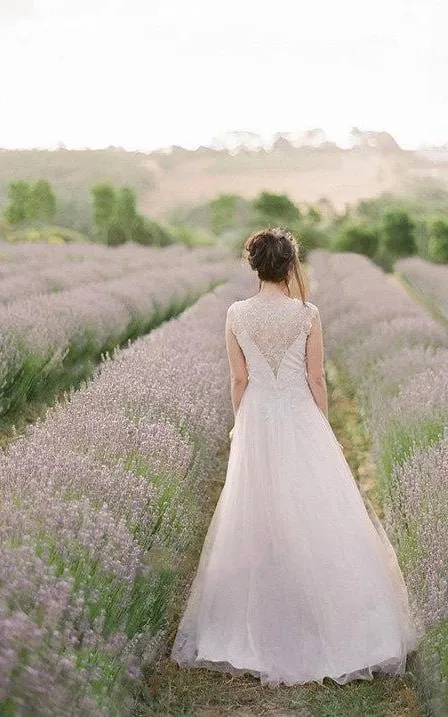 Jewel Neck Sleeveless Long Tulle Wedding Dress With Beading sold by KissProm product image thumbnail 5