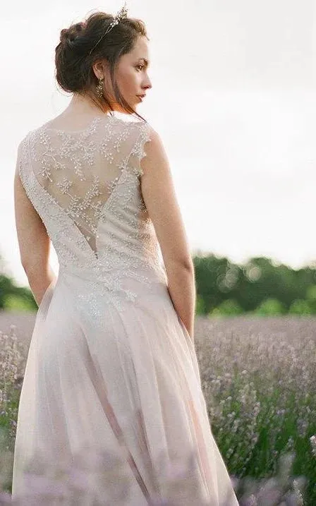 Jewel Neck Sleeveless Long Tulle Wedding Dress With Beading sold by KissProm product image thumbnail 2