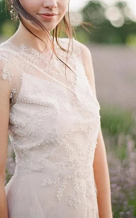 Jewel Neck Sleeveless Long Tulle Wedding Dress With Beading sold by KissProm product image thumbnail 3