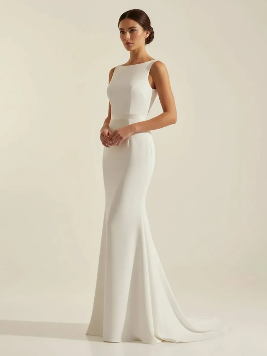 Simple Sleeveless Mermaid Wedding Dress With Sexy Bow sold by KissProm product image thumbnail 4