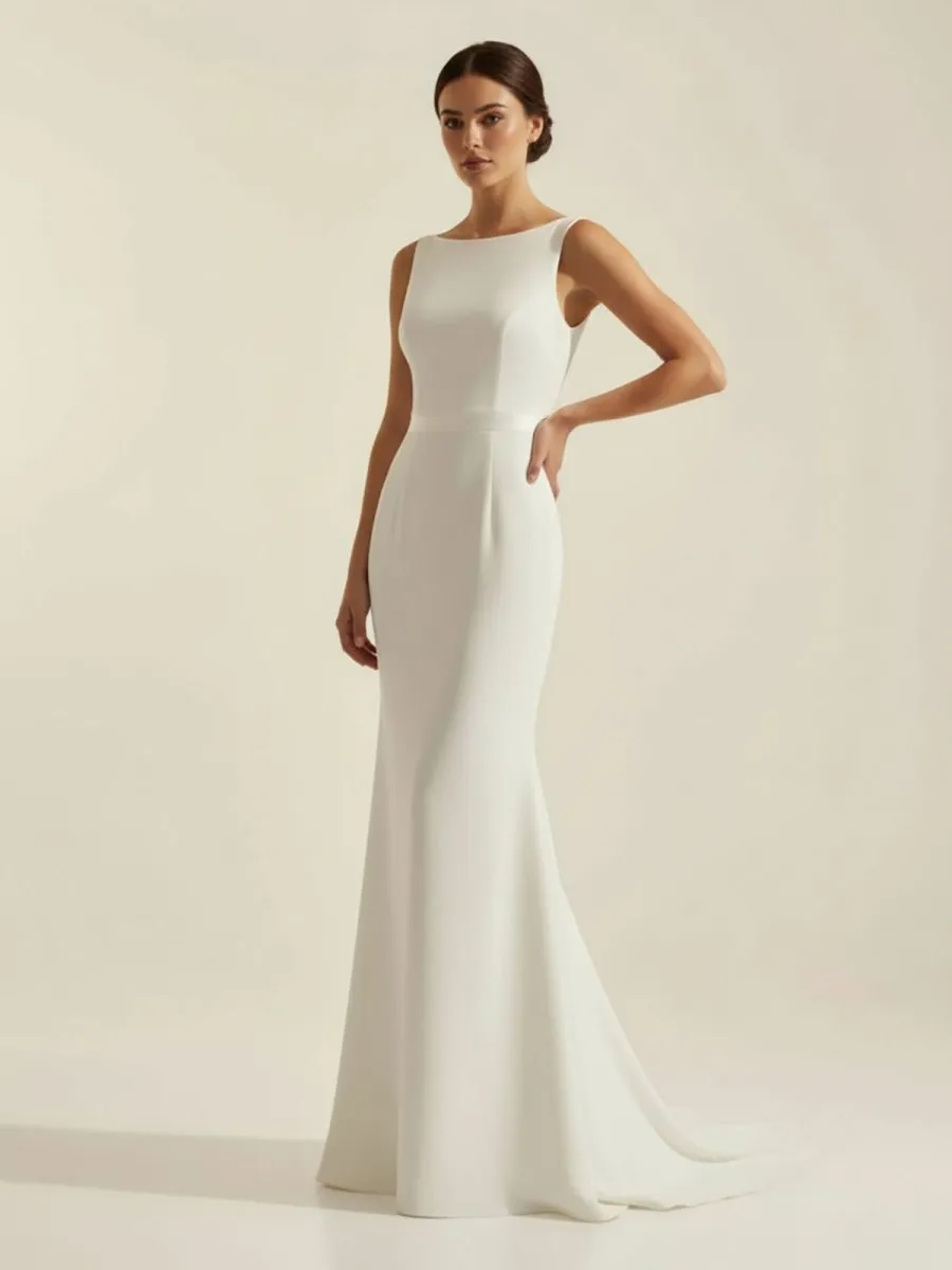 Simple Sleeveless Mermaid Wedding Dress With Sexy Bow sold by KissProm