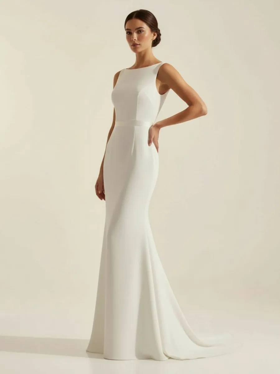 Simple Sleeveless Mermaid Wedding Dress With Sexy Bow sold by KissProm product image thumbnail 5