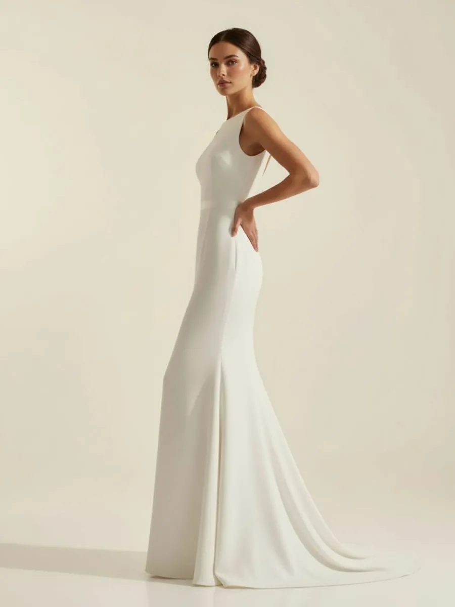 Simple Sleeveless Mermaid Wedding Dress With Sexy Bow sold by KissProm product image thumbnail 3