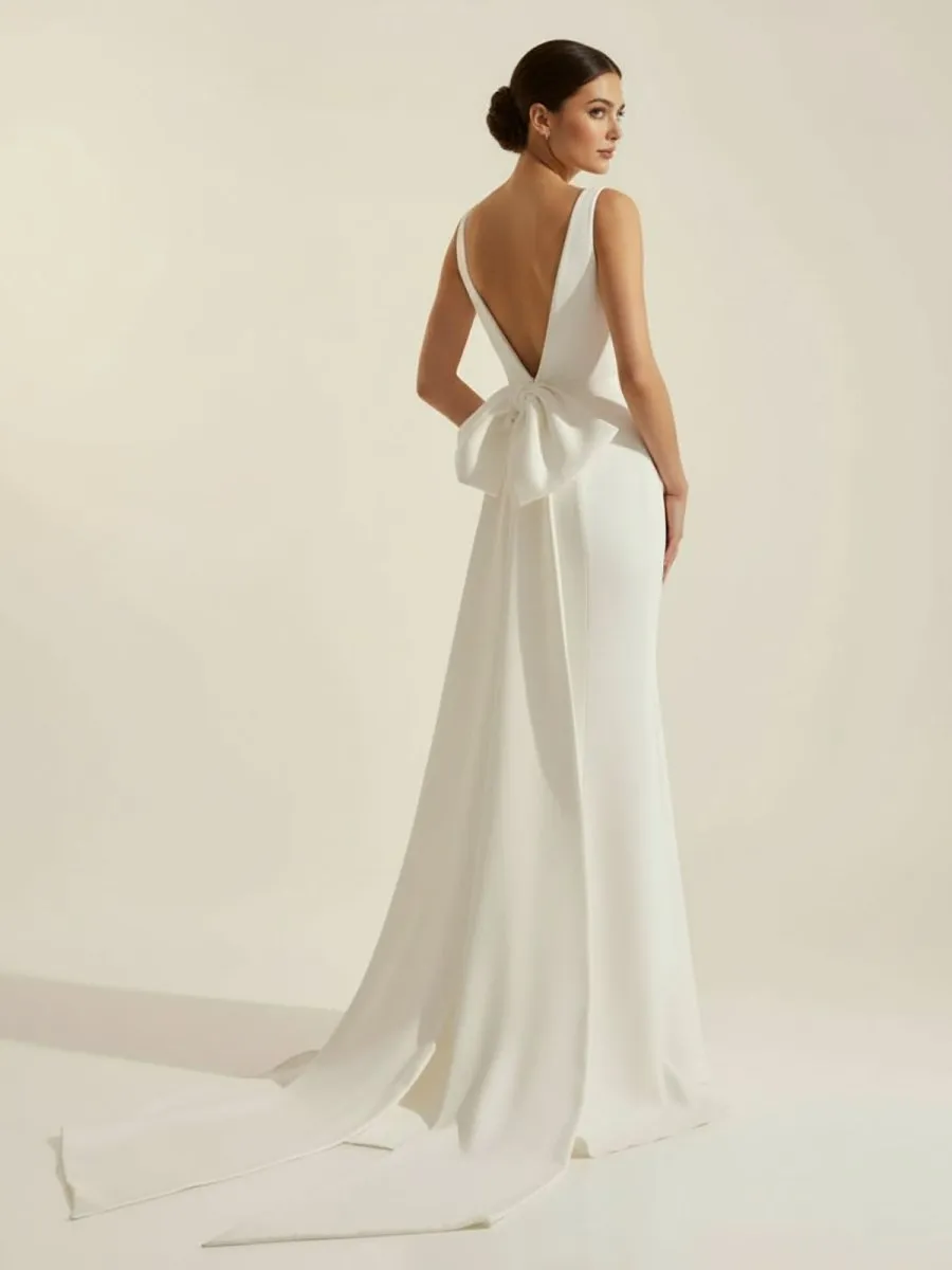 Simple Sleeveless Mermaid Wedding Dress With Sexy Bow sold by KissProm product image thumbnail 2