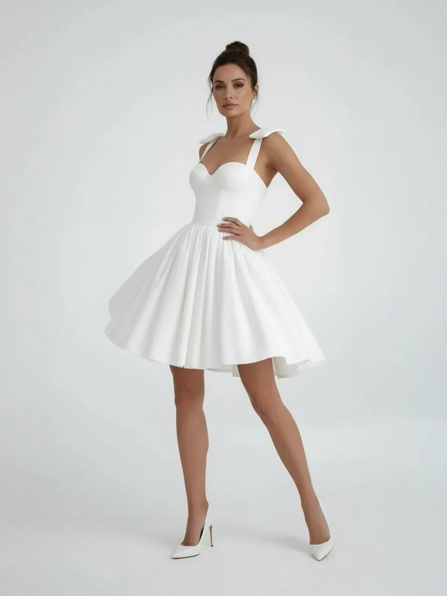 Sweet A-Line Sweetheart Sleeveless Short Satin Wedding Dresses sold by KissProm product image thumbnail 5