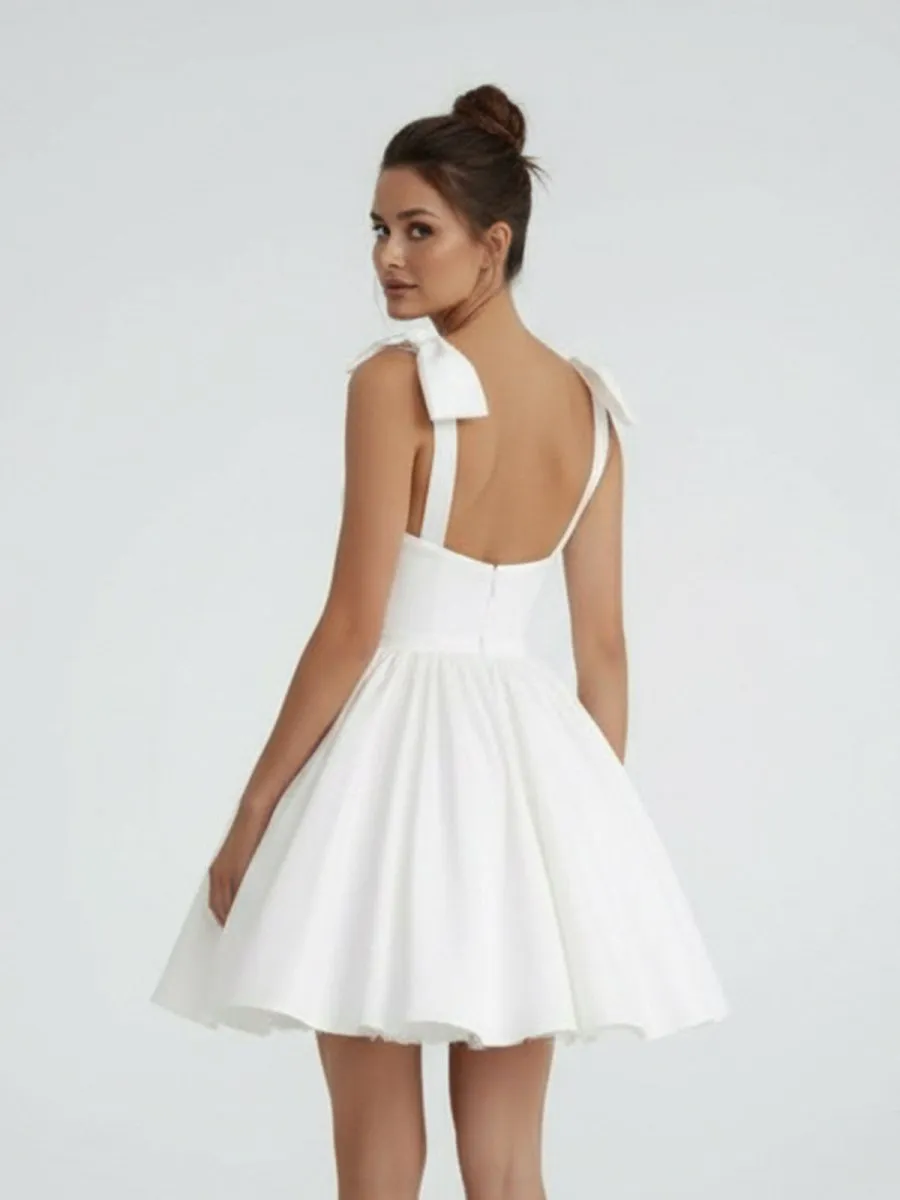 Sweet A-Line Sweetheart Sleeveless Short Satin Wedding Dresses sold by KissProm product image thumbnail 2